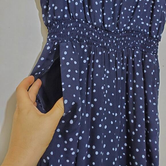 LOFT | Blue Polka-dot Ankle Crop Jumpsuit with Pockets - Picture 7 of 11